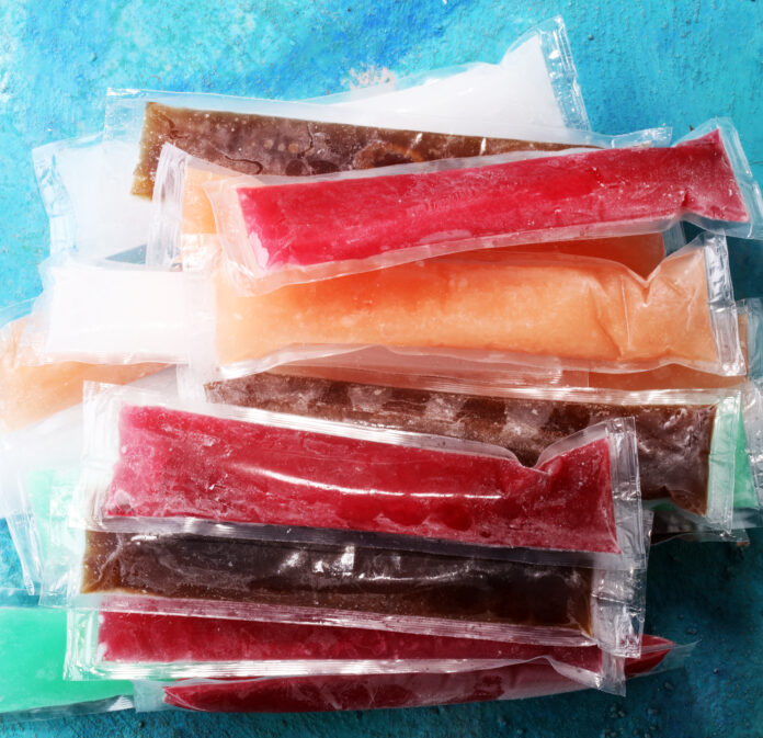 Colorful frozen fruit bar ice pops.