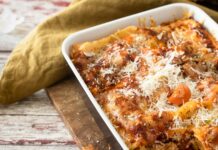 You’ve Never Tried a Lentil and Sausage Casserole Like This Casserole in a serving dish