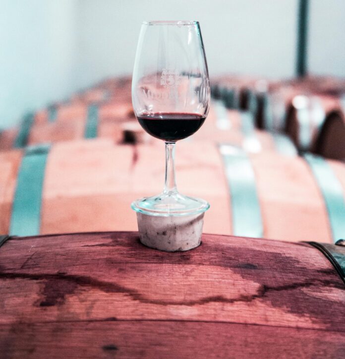 Wine glass on a cork