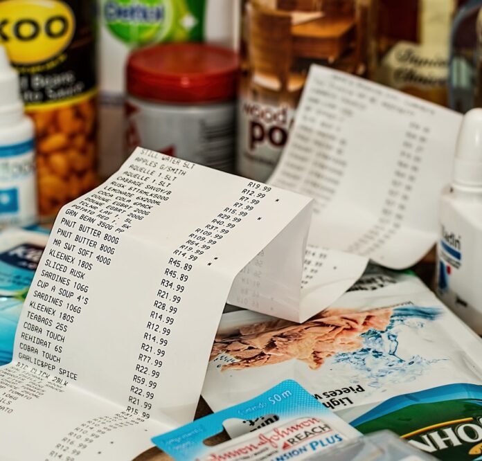 Groceries with a long receipt