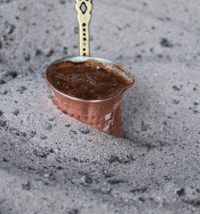 Turkish coffee in sand